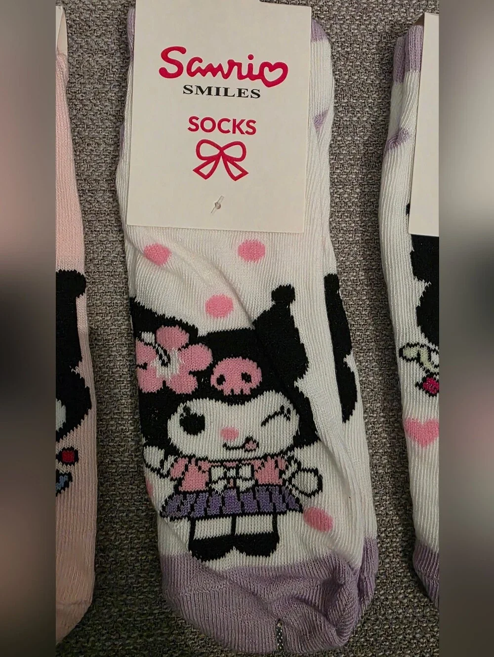 Sanrio Hello Kitty - Kuromi Character Socks -Pink, Purple, Black, White Set Of 3